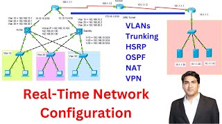 RealTime Network Configuration For Network Engineers  VLANs DTP HSRP OSPF NAT VPN [upl. by Yrebmik981]