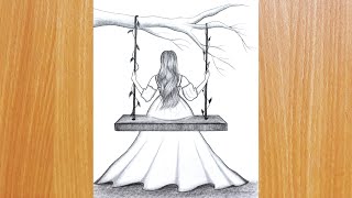 How to draw a Girl swinging in a tree  Pencil sketch  Step by Step pencil drawing  Girl drawing [upl. by Arabeila]