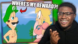 LUIGI SAVES PEACH  Marios Reward Animation Reaction [upl. by Enelear748]