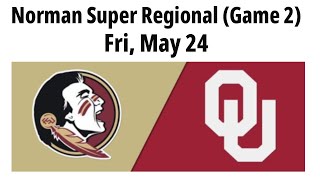 2024 May 24  Softball  Florida State vs 2 Oklahoma  Norman Super Regional Game 2  20240524 [upl. by Monia]