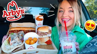 HUGE ARBYS MUKBANG  Spicy Prime Rib Cheesesteak Sandwich amp MORE [upl. by Eirene]