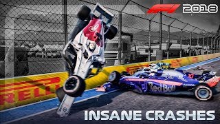 F1 2018 Game INSANE CRASHES [upl. by Julita]