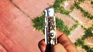 Slow Motion Frank Beltrame Vintage 1970s 11” Italian Stiletto Switchblade Stag Swinguard [upl. by Emlin273]