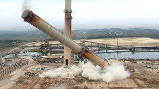 Two 2 Power Plant Chimneys – Controlled Demolition Inc [upl. by Nnyroc]