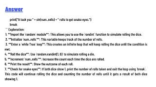 4114 Snake Eyes 1 import random  Enter your code here numrolls 0 5  while True [upl. by Aicat]