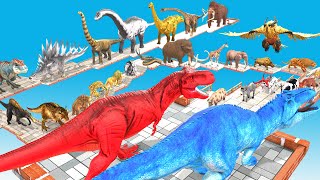 EPIC GIGA TREX DEATHRUN The Toughest of All Animals Dinosaurs Fight Animal Revolt Battle Simulator [upl. by Rennie]