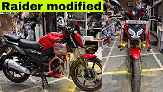 tvs raider 125 modification  Raider Red Crash guard  raider touring seat [upl. by Gifferd]