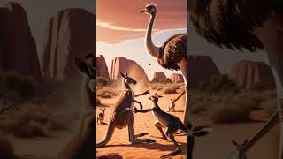 Fierce Fight Ostrich Takes on Kangaroo in a Wild Duel edit animation animals ai wildlife [upl. by Godred]