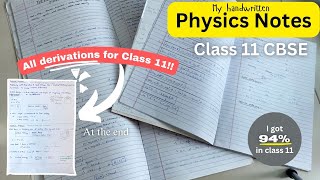 Physics Notes  DERIVATIONS Class 11 CBSE Handwritten  Physics derivations Class 11 [upl. by Madelyn]