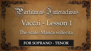 Vaccai KARAOKE FOR SOPRANO AND TENOR Lesson I  The scales Manca sollecita  Key C Major [upl. by Narcho]