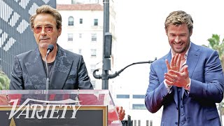 Robert Downey Jr Gives an Avengers Roast to Chris Hemsworth at Walk of Fame Ceremony [upl. by Soelch]