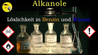 Alkanole  Löslichkeit in Benzin und Wasser Methanol Propanol Pentanol [upl. by Ailito]