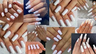 The Most Stylish All White Acrylic Gel Polish Nails Designs Beautiful Nails Designs [upl. by Lizabeth]