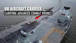 UKs aircraft carrier returns to sea HMS Queen Elizabeth carrying advanced combat drones [upl. by Christos]