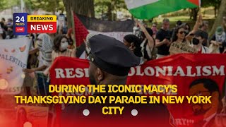 AntiIsrael protesters disrupt Macys Thanksgiving Day Parade [upl. by Aztilem]