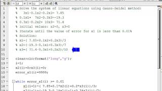 GaussSeidel Method Using MATLAB [upl. by Creath59]