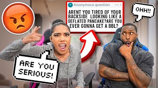 MAKING UP FAKE DISRESPECTFUL QUESTIONS TO ASK MY FIANCE PRANK ENDS BADLY [upl. by Wesley]