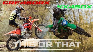 CRF450RX vs KX450X  Whats The Better Woods Bike Dirt Bike Test [upl. by Lehsreh]