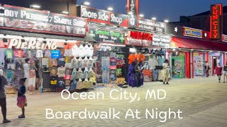 Ocean City MD  Boardwalk At Night  Amusement Rides Tram Footage [upl. by Nnaik]