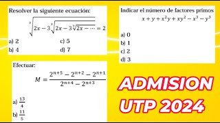 EXAMEN ADMISION UTP 2024  Solucionario Las Fijas [upl. by Etteinotna]