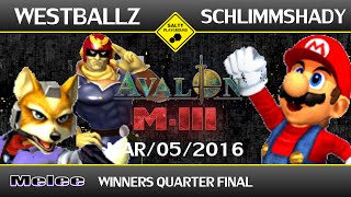 Avalon MIII  Tempo  Westballz Fox Vs SchlimmShady Mario  SSBM Singles Winners Quarter Final [upl. by Nahtanoj]