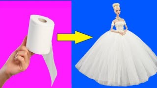 Barbie Elbise yapımı  DIY  Dikişsiz Kendin yap  5 dakikada hallet  Barbie izle [upl. by Augustin]