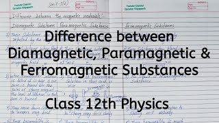 Difference between Diamagnetic Paramagnetic Ferromagnetic Chapter 5 Magnetism Class 12 Physics [upl. by Audre530]