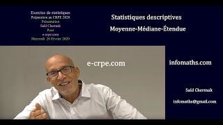 CRPE EXERCICE DE STATISTIQUES DESCRIPTIVES [upl. by Annoyek498]