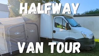 WALKTHROUGH VAN TOUR  Family Luton van conversion UK Halfway with 2 weeks to go [upl. by Sully]