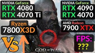 God Of War  RTX 4090 vs 4080 vs 7900 XTX  RTX 4070 vs 4070 Ti  R7 7800X3D  1080p 1440p 4K [upl. by Nilac150]