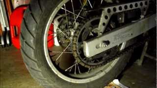 Cleaning motorcycle chain with brake cleaner and lubing with Dupont Teflon Multiuse Dry Lubricant [upl. by Anead]