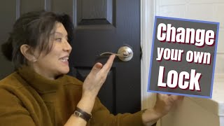 How to Change a BathroomBedroom Door Handle with a Lock Quick and Easy Door Update [upl. by Eadahc]