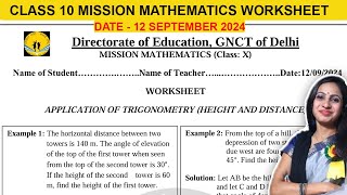 DOE Class 10 Mission Mathematics Worksheet  12 September 2024 [upl. by Baerman]