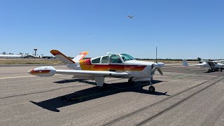 1954 Beechcraft Bonanza E35 V tail with io470 n takeoff [upl. by Hailahk]