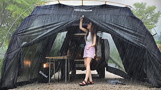 Camping in the heavy rain relaxing Solo car black Shelter vibes rain ASMR [upl. by Georgena202]