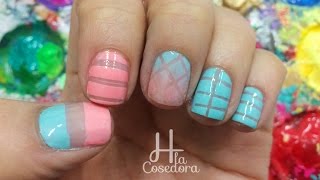 Cómo hacer un diseño con Cinta   How to make Nail Art with tape [upl. by Ayanal569]