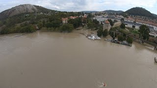 Hainburg an der Donau Flug über Donau Hochwasser 17092024 [upl. by Nitas]