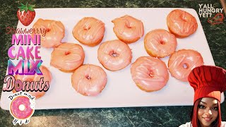 HOW TO MAKE STRAWBERRY MINI CAKE MIX DONUTS🍓🍩🍓🍩 [upl. by Ecienaj997]