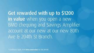 BMO 80th Ave amp 204th St Branch is now open at 8045 204 St [upl. by Arelc]