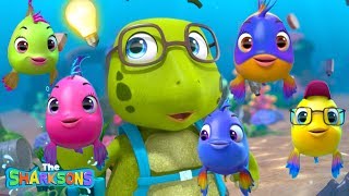 5 Little Fishes SHARKSONS  Nursery Rhymes amp Kids Songs  ABCs and 123s  The Sharksons [upl. by Nyrual]