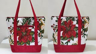 EASY CLOTH BAG MAKING AT HOME  SHOPPING BAG CUTTING AND STITCHING  DIY TOTE BAG WITH LINING [upl. by Borer]