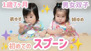 【6人きょうだい】スプーン練習始めました下の双子1歳7ヶ月 [upl. by Anora]