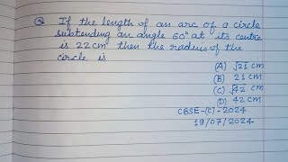 If the length of an arc of circle subtending an angle 60° at its centre  cbse class 10 maths [upl. by Ttik]