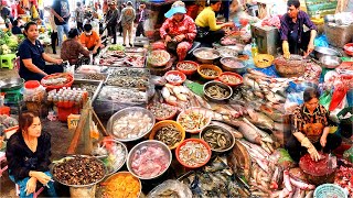 Activities at Boeung Trabek Market The Cambodian Market Has Fish Chicken Seafood Orange Crab [upl. by Pelson]