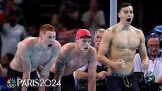 Great Britain wins mens 4x200m free relay US Australia take silver bronze  Paris Olympics [upl. by Llebana]