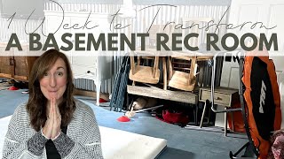 1 Week Basement Rec Room Makeover  Lets Make a Game Room for Families on a Budget [upl. by Eliathan]