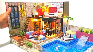 NEW DIY Miniature Dollhouse Two Storey Mansion with fountain and a real swimming pool [upl. by Hsotnas869]