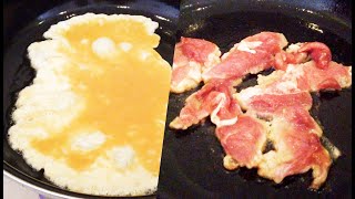 Frying Egg and Pork in One Video [upl. by Leonardo495]