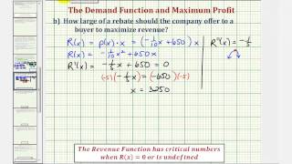 Ex Find a Demand Function and a Rebate Amount to Maximize Revenue and Profit [upl. by Niattirb]