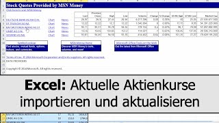 Aktienkurse in Excel importieren aktualisieren und damit weiterarbeiten [upl. by Melvyn]